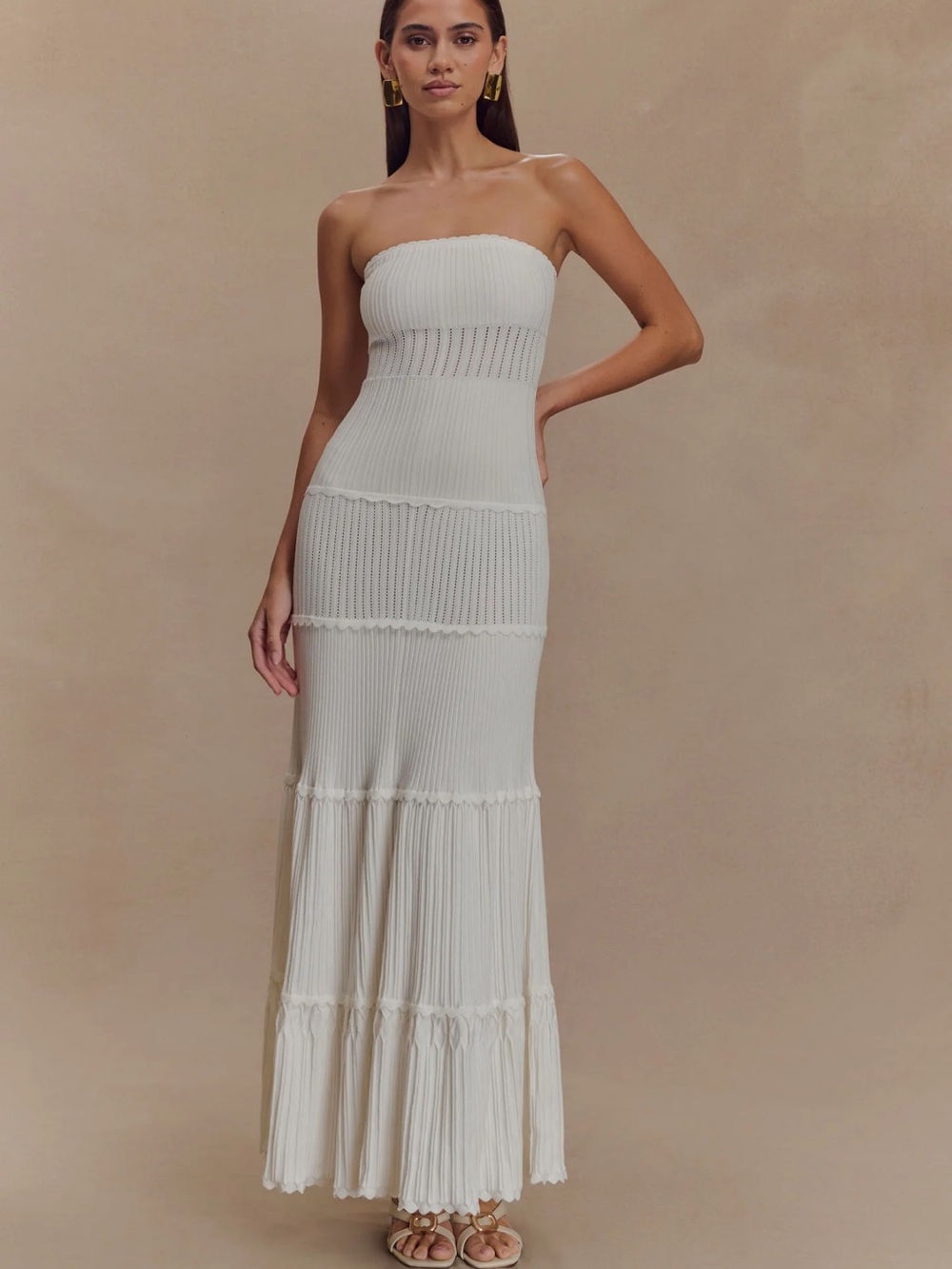 NWT Meshki Finley Pointelle Knit Maxi Dress in Ivory - Picture 5 of 15